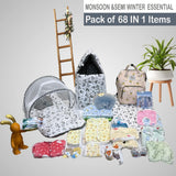 Fareto New Born Baby Semi Winter and Monsoon Essential Combo for New Born | Gift Pack | Baby Products | Maternity Essentials | Bedding Set (68 Items)(0-6 Months)(F595)