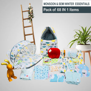 FARETO NEW BORN BABY MONSOON SEASON ESSENTIALS PACK OF 68 ITEMS (0-6 MONTHS)(F621)