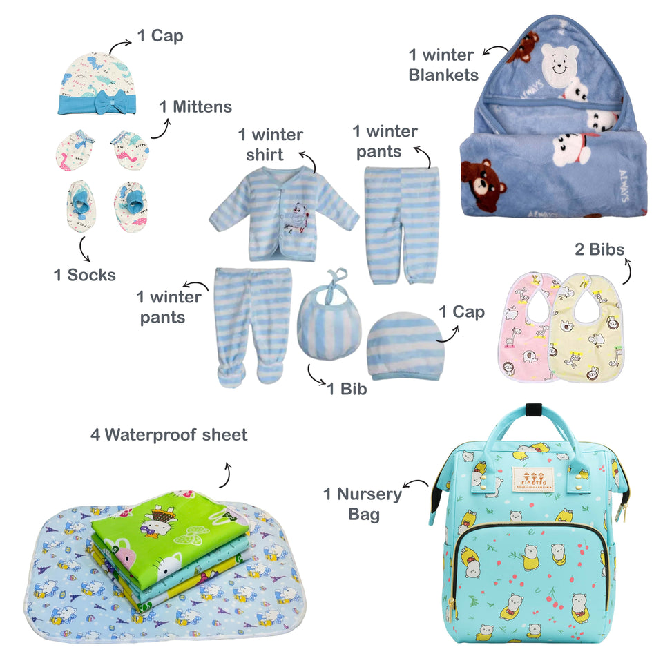 Fareto New Born Baby Semi Winter and Monsoon Essential Combo for New Born | Gift Pack | Baby Products | Maternity Essentials | Bedding Set (68 Items)(0-6 Months)(F595)