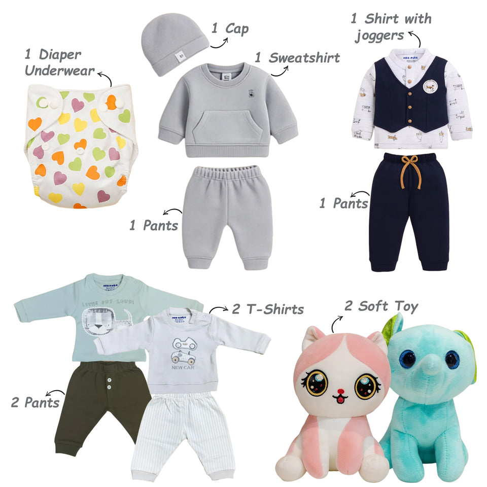 Fareto Baby Boy's & Girl's Semi Winter Hospital Essential Combo for New Born | Gift Pack | Baby Products | Maternity Essentials | Bedding Set (68 Items)(0-6 Months)(F695)