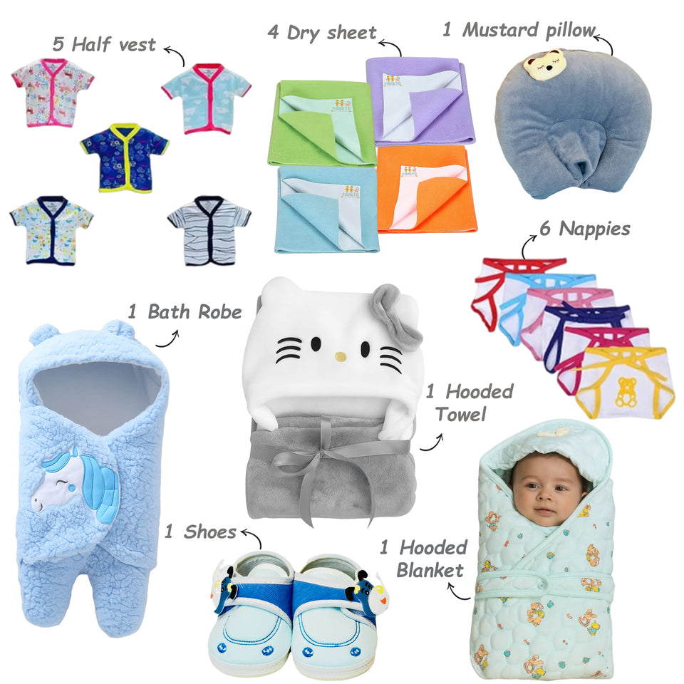 Fareto Baby Boy's & Girl's Semi Winter Hospital Essential Combo for New Born | Gift Pack | Baby Products | Maternity Essentials | Bedding Set (68 Items)(0-6 Months)(F695)