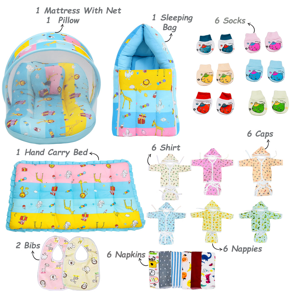 Fareto Baby Boy's & Girl's Semi Winter Hospital Essential Combo for New Born | Gift Pack | Baby Products | Maternity Essentials | Bedding Set (68 Items)(0-6 Months)(F695)