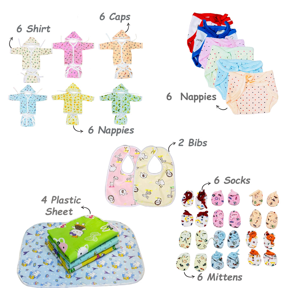 FARETO PREMIUM QUALITY ALL NEW BORN BABY HOSPITAL ESSENTIALS PACK OF 69 (0-6 MONTHS)