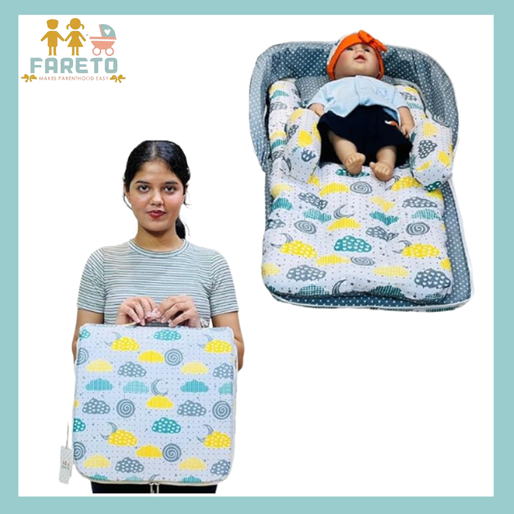 Fareto Baby Travel Friendly for Kids Portable Baby Comfortable Cushioning(0+6 Months)(Spiral cloud Grey)