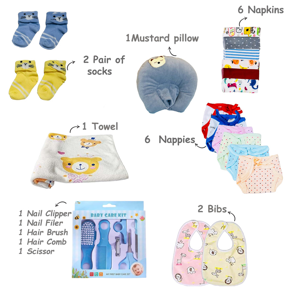 Fareto Newborn Baby Semi Winter & Winter Essentials Combo | Gift Pack| Baby Products | Maternity Essentials | Bedding Set (70 Items)(0-6 Months)(F606)