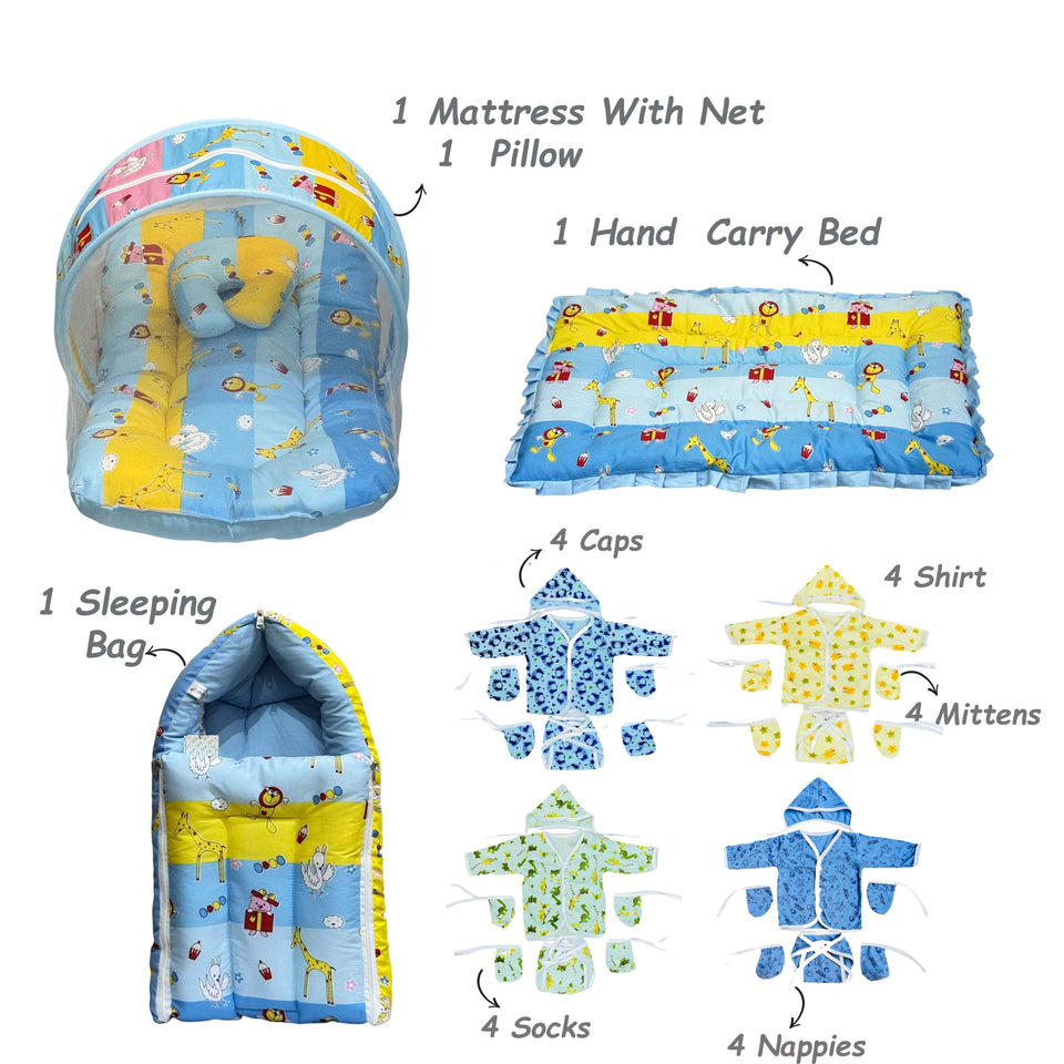 Fareto Newborn Baby Semi Winter & Winter Essentials Combo | Gift Pack| Baby Products | Maternity Essentials | Bedding Set (70 Items)(0-6 Months)(F606)