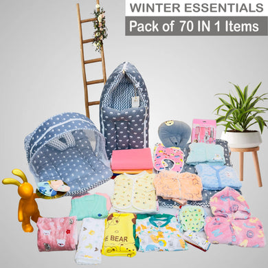 Fareto Newborn Baby Semi Winter & Winter Essentials Combo | Gift Pack| Baby Products | Maternity Essentials | Bedding Set (70 Items)(0-6 Months)(F625)