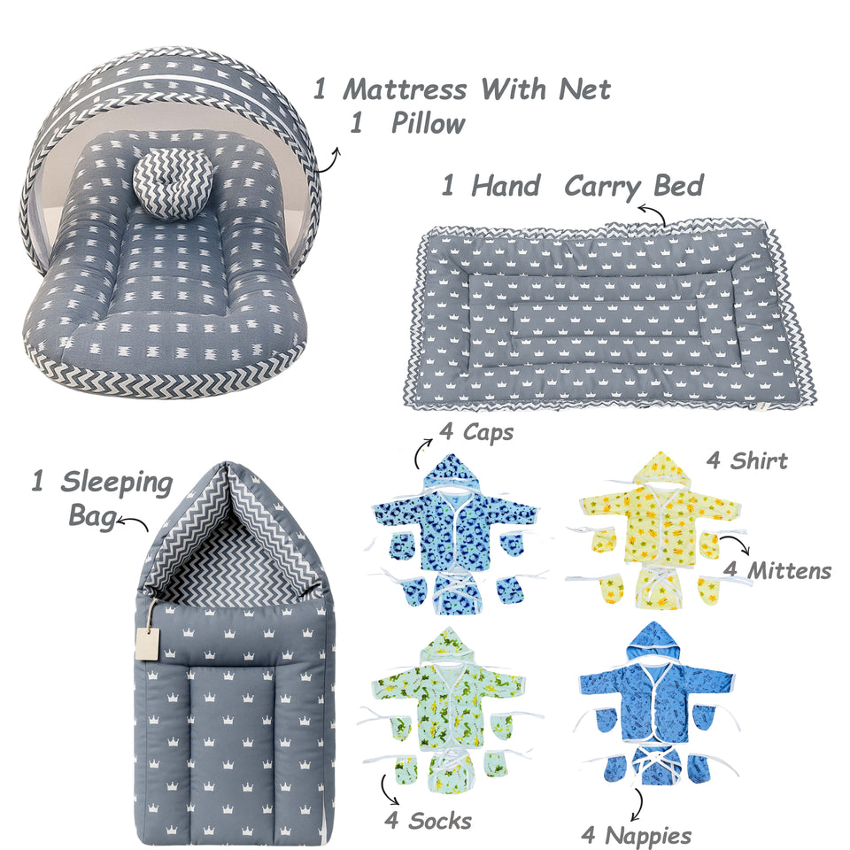 Fareto Newborn Baby Semi Winter & Winter Essentials Combo | Gift Pack| Baby Products | Maternity Essentials | Bedding Set (70 Items)(0-6 Months)(F625)