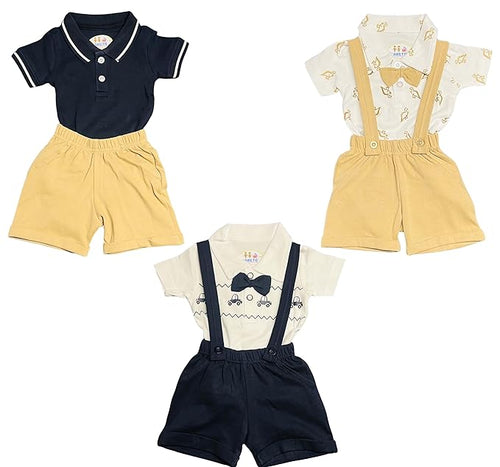 Fareto Cotton Dungaree & T-Shirt Clothing Set for Baby | Casual Dress for Unisex Baby (Pack of 3)