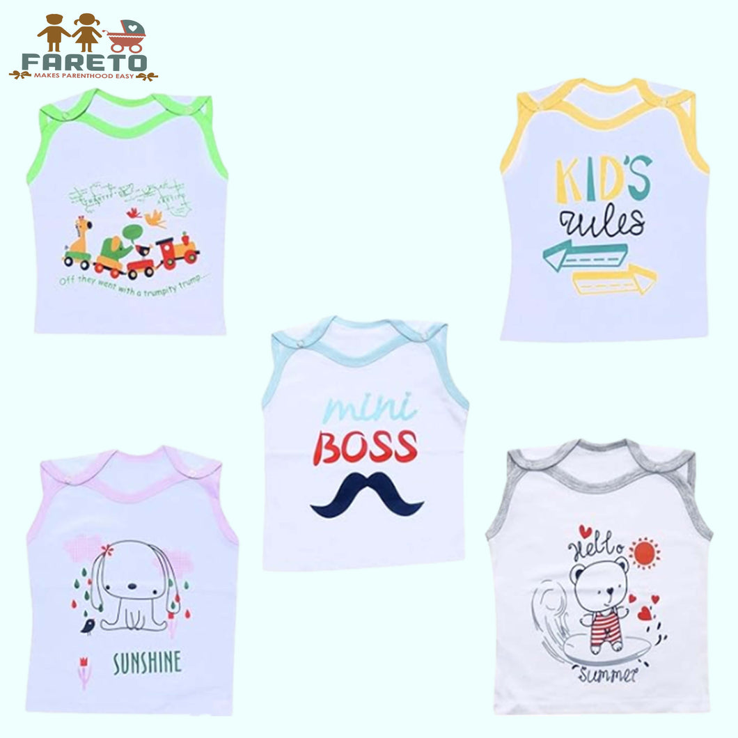 Fareto Baby Boy's & Baby Girl's Cut Sleeves | Touch Button | T-Shirts(Pack of 5)