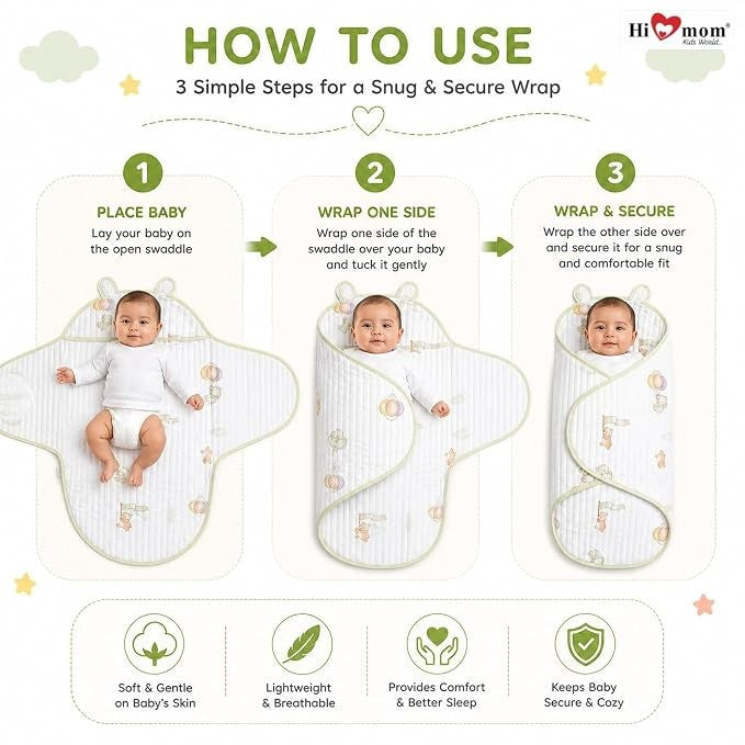 Fareto Baby Muslin Sleeping Cover – Soft & Breathable Newborn Sleeping Bag with Cute Bear Print (0–6 Months)(F803)