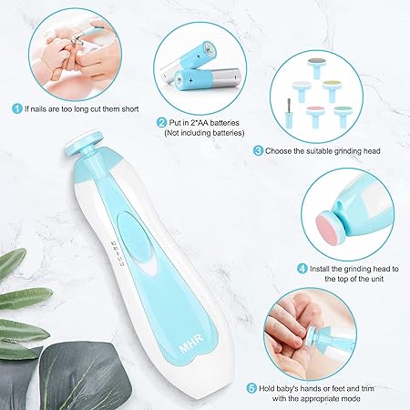 Fareto Baby Nail Trimmer Electric,Baby Nail Clippers, 6 in 1 Baby Nail File,Nail File Baby Grooming Kit Manicure Set for Toddler or Adults