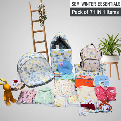 Fareto Baby Semi Winter Essential Combo For New Born | Gift Pack | Baby Products | Maternity Essentials | Bedding Set (71 Items)(0-6 Months)(F601)