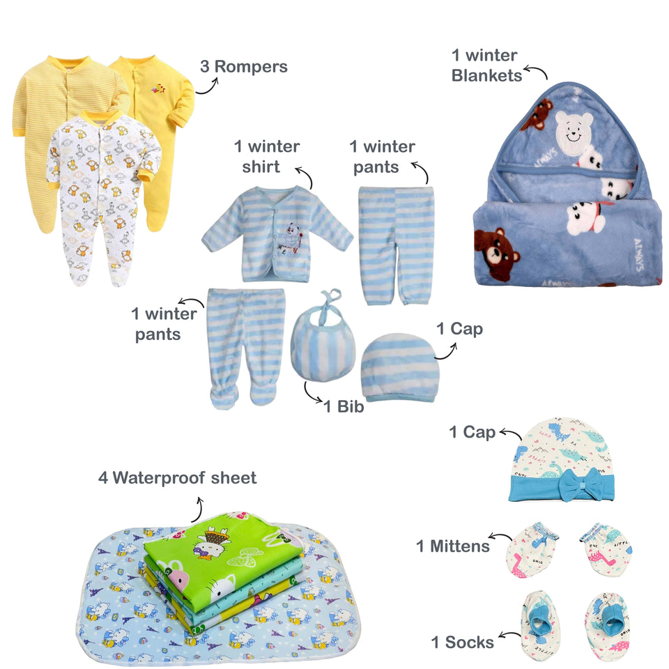 Fareto Baby Semi Winter Essential Combo For New Born | Gift Pack | Baby Products | Maternity Essentials | Bedding Set (71 Items)(0-6 Months)(F601)