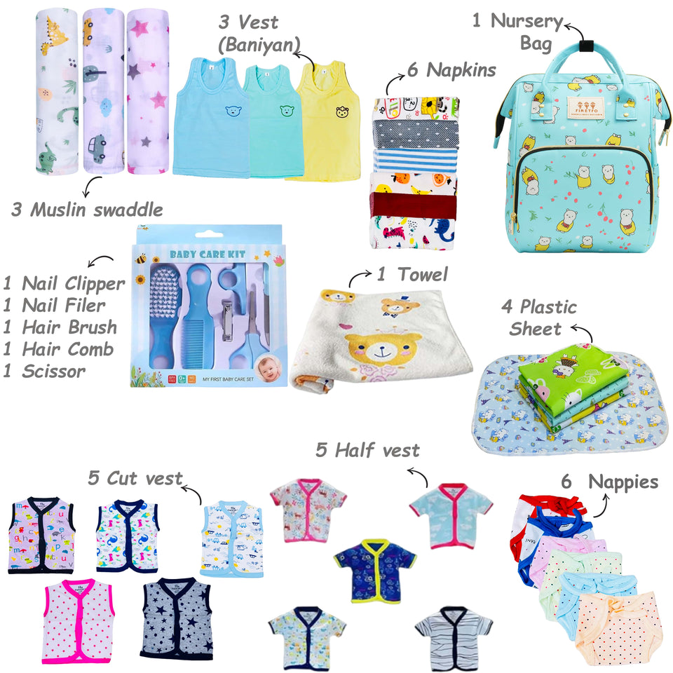 FARETO PREMIUM QUALITY BABY SUMMER ESSENTIALS 72 IN 1 NEW COMBO (0-6MONTHS)