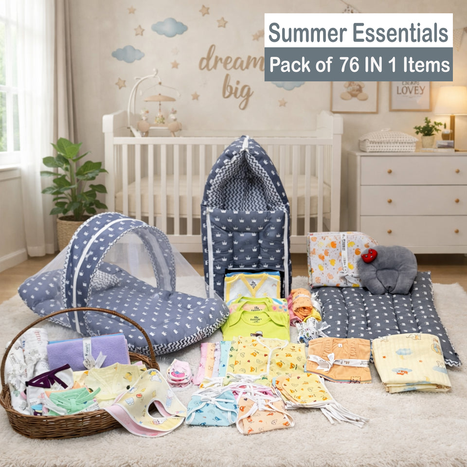 FARETO BABY PREMIUM QUALITY 76 IN 1 COMBO FOR SUMMER SEASON | SUPERSOFT COTTON (0-6 MONTHS)(F532)