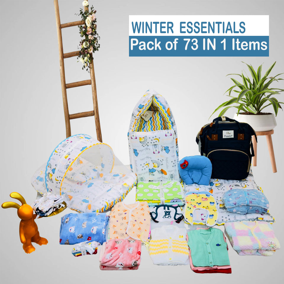 Fareto Premium Quality Baby Winter Essentials Pack of 73 In 1 Combo (0-6 Months)(F626)