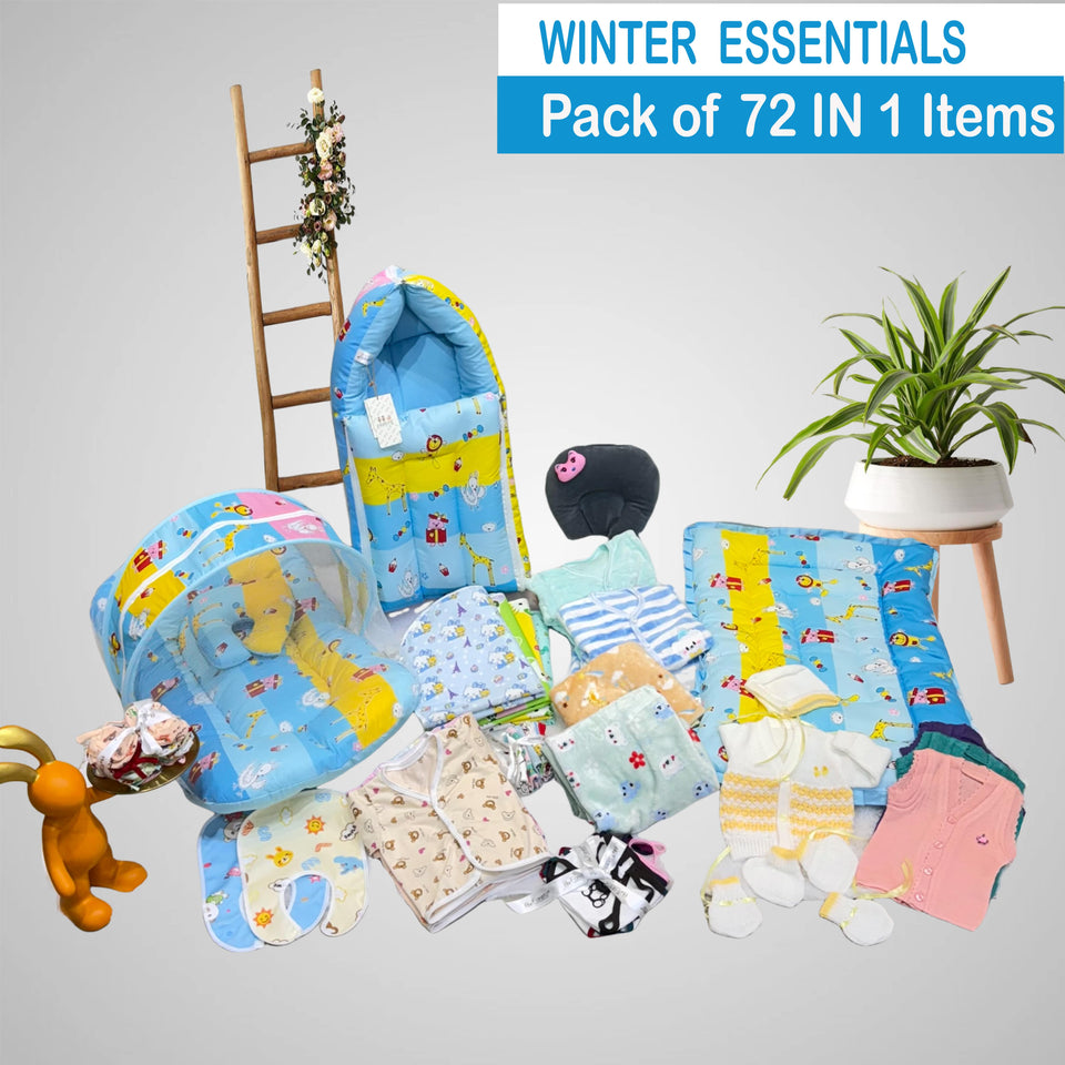 Fareto Premium Quality Baby Winter Essentials Pack of 72 New Combo (0-6 Months)