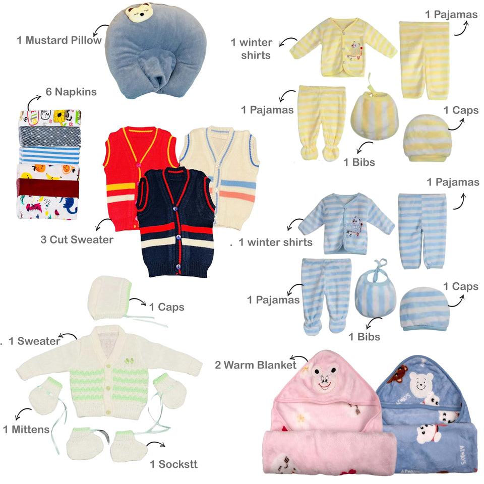 Fareto Premium Quality Baby Winter Essentials Pack of 72 New Combo (0-6 Months)
