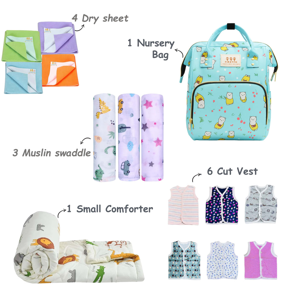 FARETO NEW BORN BABY PREMIUM QUALITY MONSOON AND SEMI WINTER SEASON  HOSPITAL ESSENTIALS 73 IN 1 (0-6 MONTHS) _ NURSERY BAG