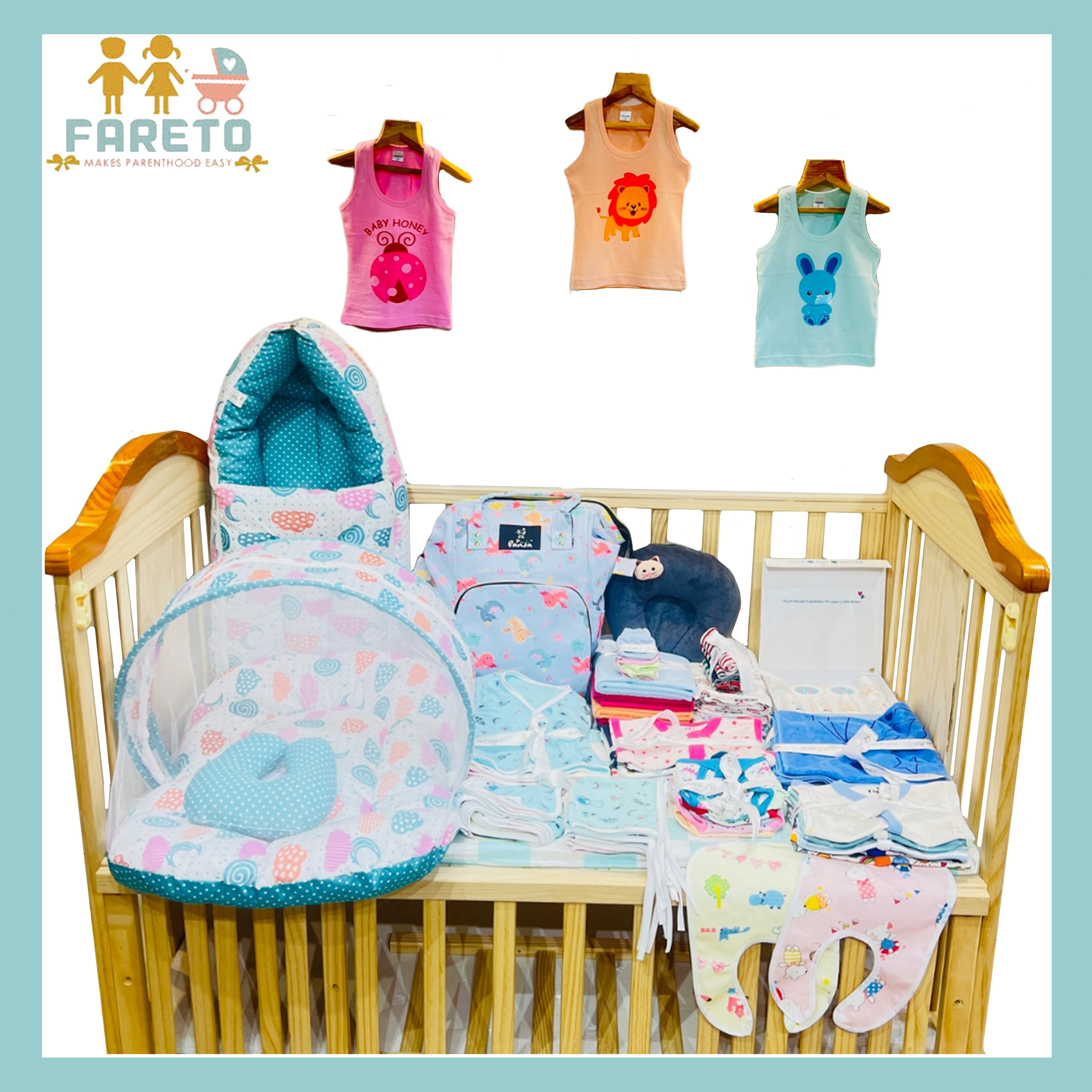 FARETO PREMIUM QUALITY BABY SUMMER ESSENTIALS 72 IN 1 NEW COMBO (0-6MONTHS)