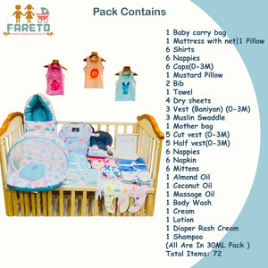FARETO PREMIUM QUALITY BABY SUMMER ESSENTIALS 72 IN 1 NEW COMBO (0-6MONTHS)