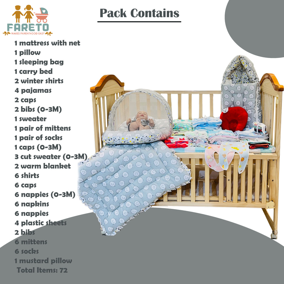 Fareto Premium Quality Baby Winter Essentials Pack of 72 New Combo (0-6 Months)