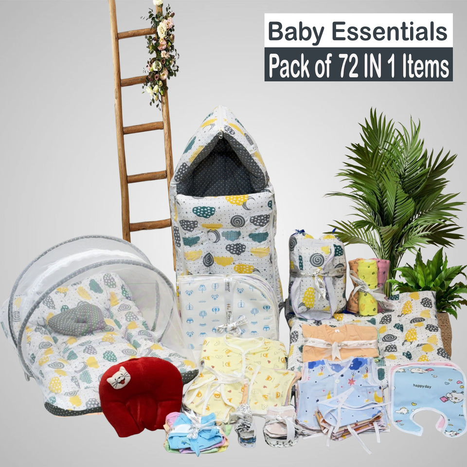 Fareto Newborn Baby Summer Hospital Essentials Combo | 72-in-1 Maternity & Bedding Gift Set (0–6 Months)(F712)