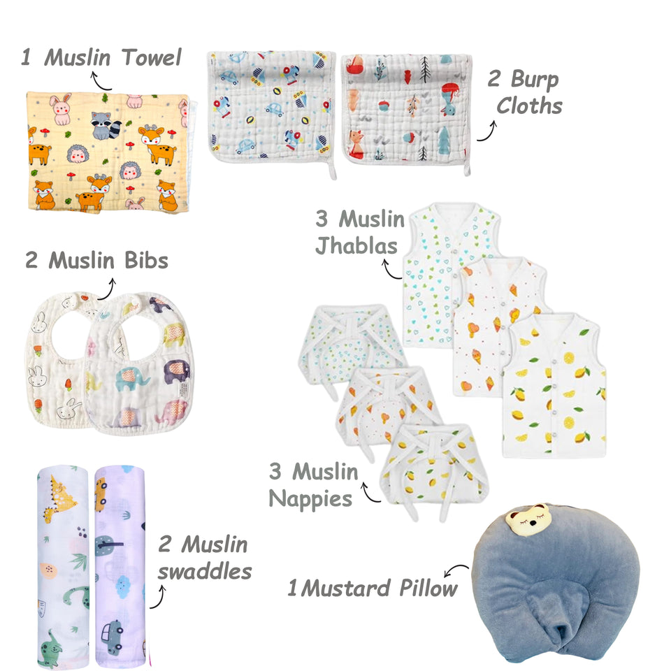 Fareto Baby Boy's & Girl's Summer Hospital Essential Combo for New Born | Gift Pack | Baby Products | Maternity Essentials | Bedding Set (73 Items)(0-6 Months)(F724)