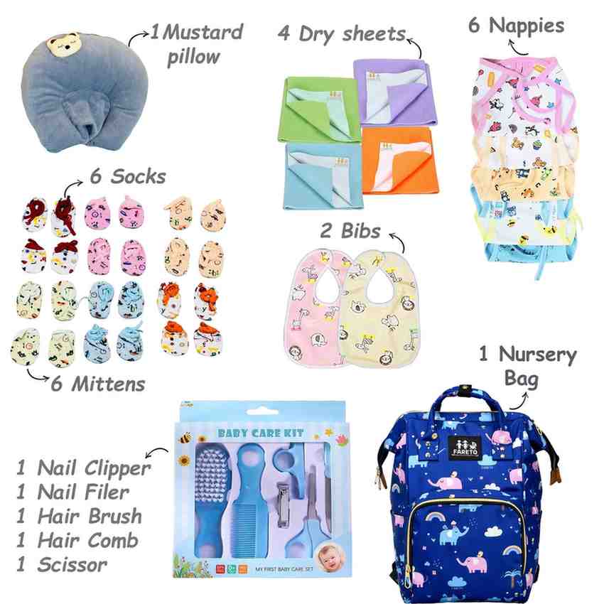 Fareto New Born Baby  Monsoon Season Essential Combo | 70 In 1 Items Gift Pack | Baby Bedding Set & Maternity Essentials (0–6 Months) | F758