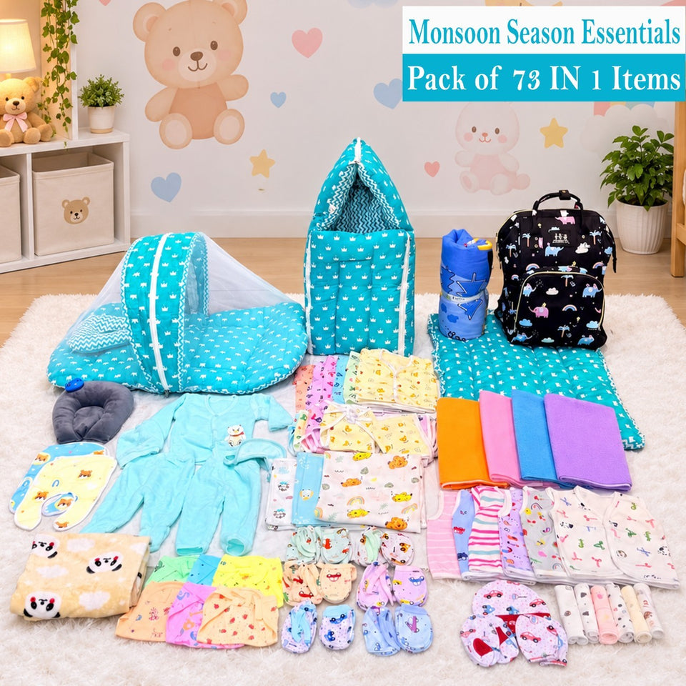 FARETO NEW BORN BABY PREMIUM QUALITY MONSOON AND SEMI WINTER SEASON  HOSPITAL ESSENTIALS 73 IN 1 (0-6 MONTHS) _ NURSERY BAG (F568)