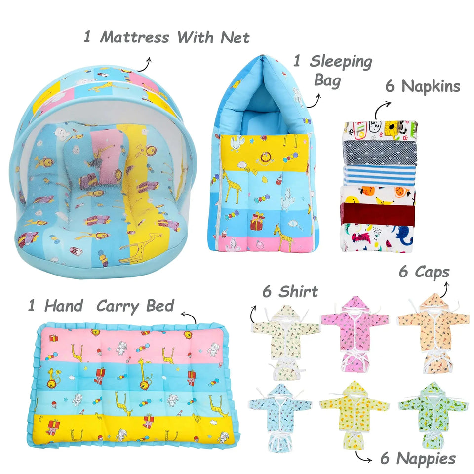 Fareto Premium Newborn Summer Hospital Essential Combo for Baby Boys & Girls | 73-in-1 Baby Gift Pack with Bedding Set & Maternity Essentials | 0–6 Months(0-6 Months)(F744)