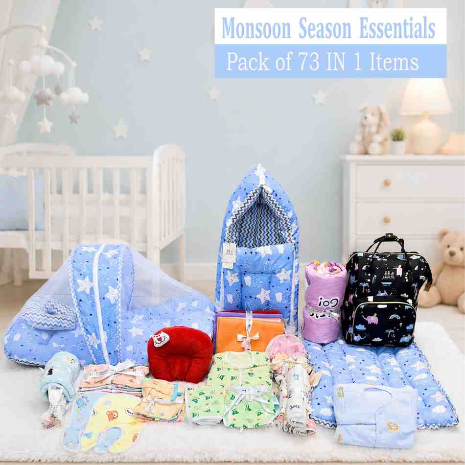 FARETO NEW BORN BABY PREMIUM QUALITY MONSOON AND SEMI WINTER SEASON  HOSPITAL ESSENTIALS 73 IN 1 (0-6 MONTHS) _ NURSERY BAG(F439)