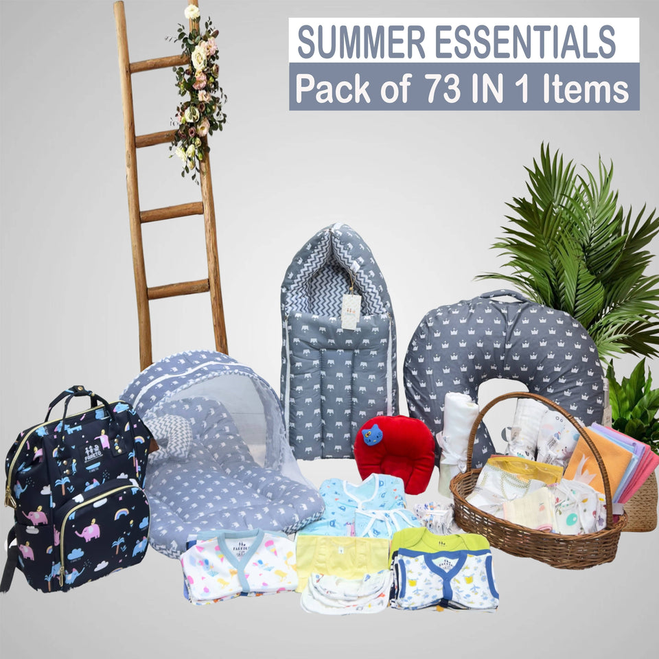 Fareto Baby Boy's & Girl's Summer Hospital Essential Combo for New Born | Gift Pack | Baby Products | Maternity Essentials | Bedding Set (73 Items)(0-6 Months)(F711)