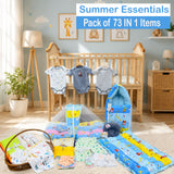 Fareto Premium Newborn Summer Hospital Essential Combo for Baby Boys & Girls | 73-in-1 Baby Gift Pack with Bedding Set & Maternity Essentials | 0–6 Months(0-6 Months)(F744)