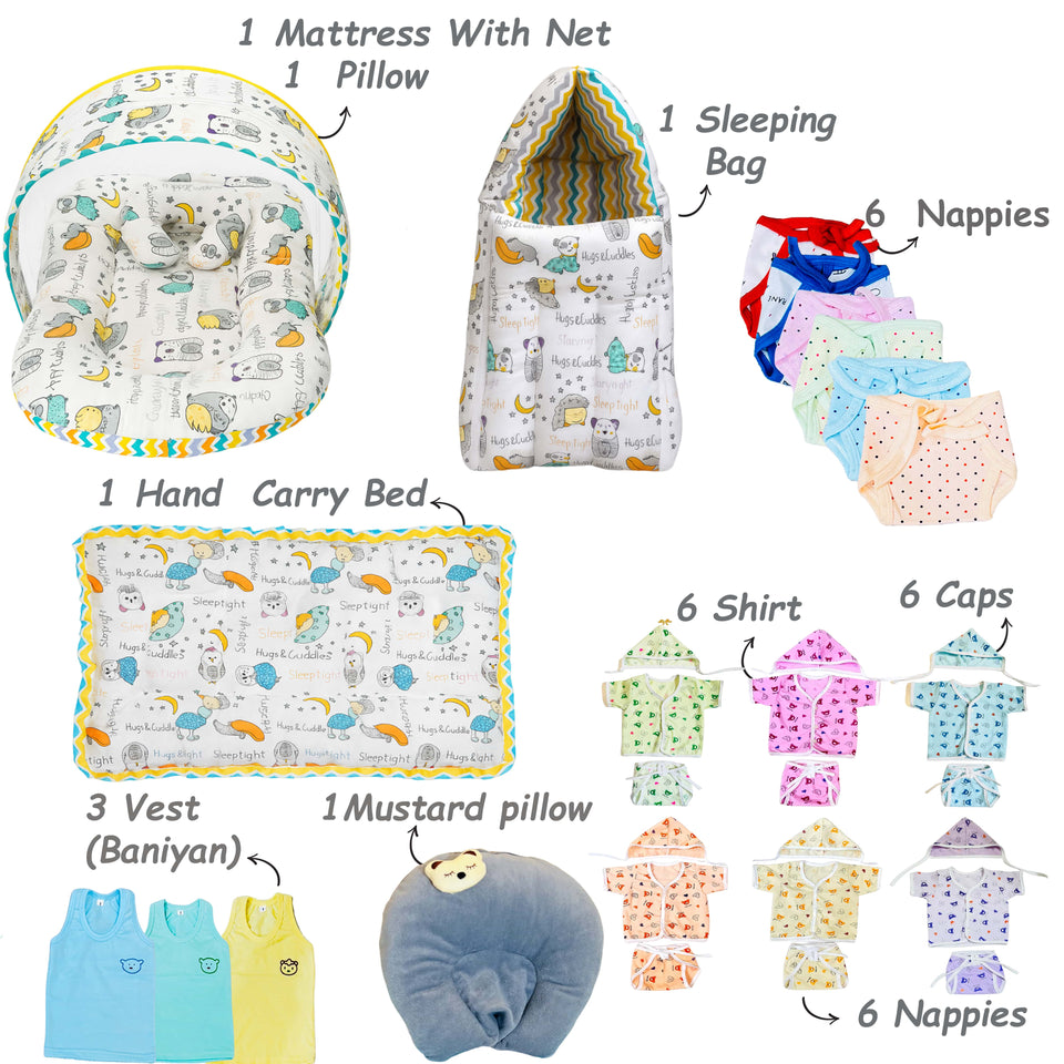 FARETO NEWBORN BABY PREMIUM QUALITY 74 IN 1 COMBO FOR SUMMER SEASON | SUPERSOFT COTTON (0-6 MONTHS)(F549)