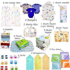 FARETO NEWBORN BABY PREMIUM QUALITY 74 IN 1 COMBO FOR SUMMER SEASON | SUPERSOFT COTTON (0-6 MONTHS)(F549)