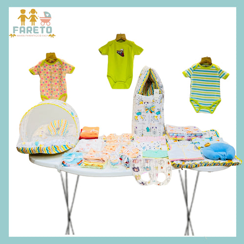 FARETO NEWBORN BABY PREMIUM QUALITY 74 IN 1 COMBO FOR SUMMER SEASON | SUPERSOFT COTTON (0-6 MONTHS)(F549)