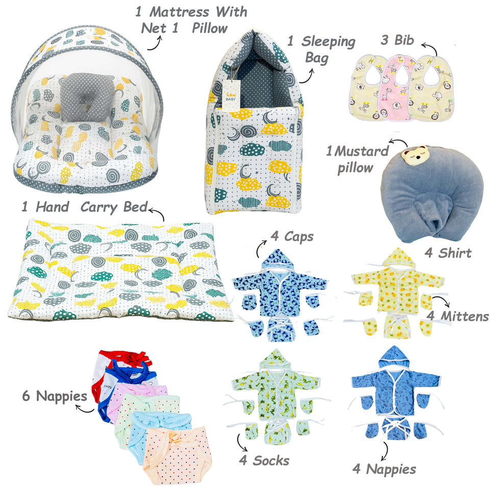 Fareto Baby Winter Essential Combo For New Born | Gift Pack | Baby Products | Maternity Essentials | Bedding Set (75 Items)(0-6 Months)(F664)