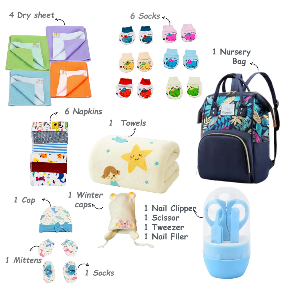 Fareto Baby Winter Essential Combo For New Born | Gift Pack | Baby Products | Maternity Essentials | Bedding Set (75 Items)(0-6 Months)(F664)