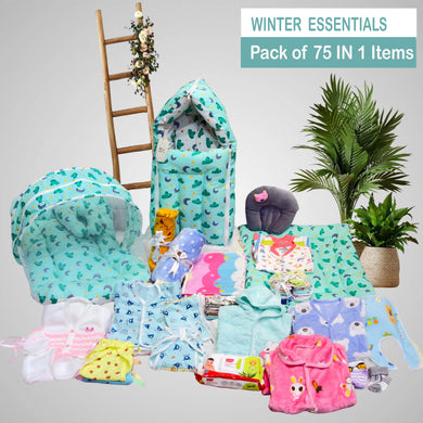Fareto Baby Semi Winter Essential Combo For New Born | Gift Pack | Baby Products | Maternity Essentials | Bedding Set (75 Items)(0-6 Months)(F681)
