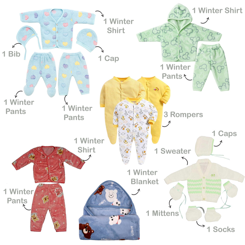 Fareto Baby Semi Winter Essential Combo For New Born | Gift Pack | Baby Products | Maternity Essentials | Bedding Set (75 Items)(0-6 Months)(F591)