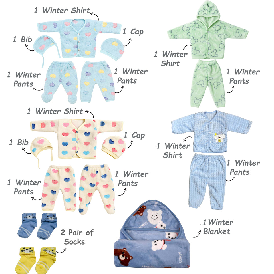 Fareto Baby Winter Essential Combo For New Born | Gift Pack | Baby Products | Maternity Essentials | Bedding Set (79 Items)(0-6 Months)(F658)
