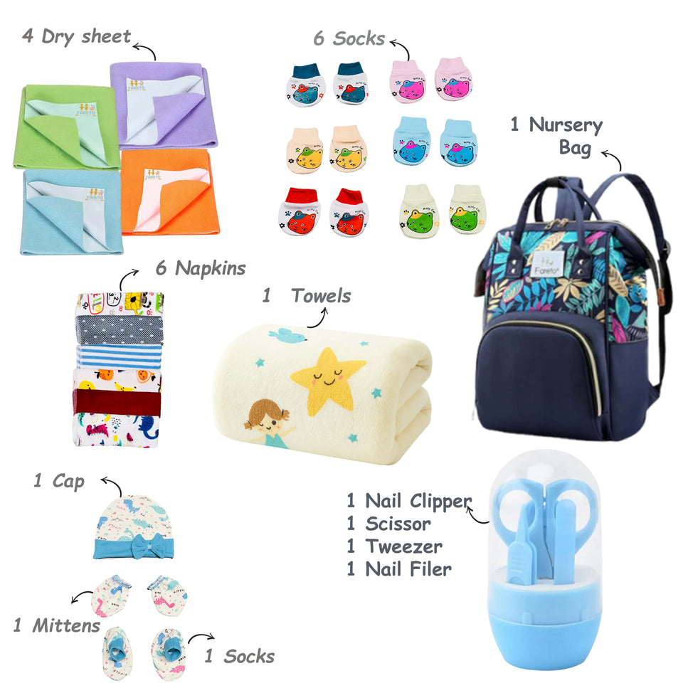 Fareto Baby Winter Essential Combo For New Born | Gift Pack | Baby Products | Maternity Essentials | Bedding Set (75 Items)(0-6 Months)(F664)