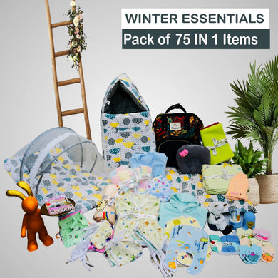 Fareto Baby Winter Essential Combo For New Born | Gift Pack | Baby Products | Maternity Essentials | Bedding Set (75 Items)(0-6 Months)(F664)