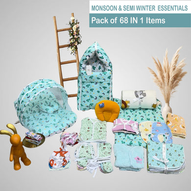 FARETO NEW BORN BABY MONSOON SEASON ESSENTIALS PACK OF 68 ITEMS (0-6 MONTHS)(F580)
