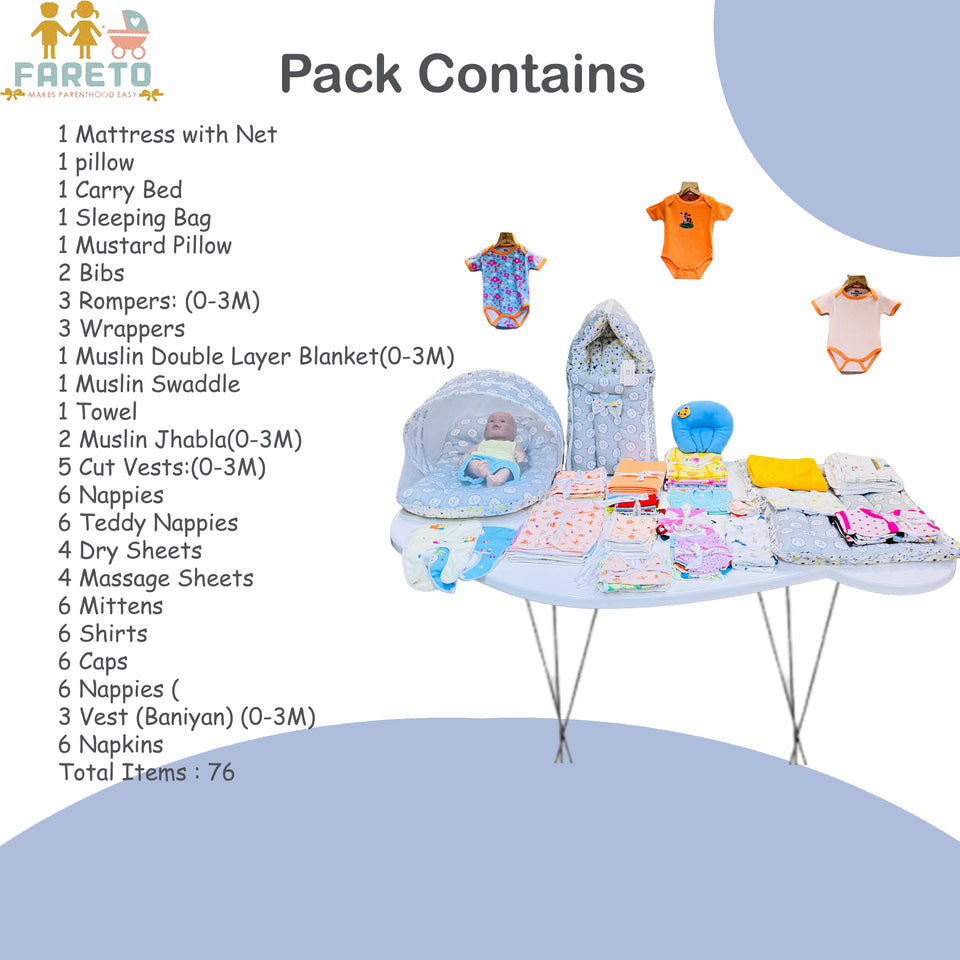 FARETO BABY PREMIUM QUALITY 76 IN 1 COMBO FOR SUMMER SEASON | SUPERSOFT COTTON (0-6 MONTHS)(F536)