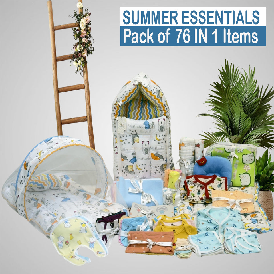 FARETO BABY PREMIUM QUALITY 76 IN 1 COMBO FOR SUMMER SEASON | SUPERSOFT COTTON (0-6 MONTHS)(F530)