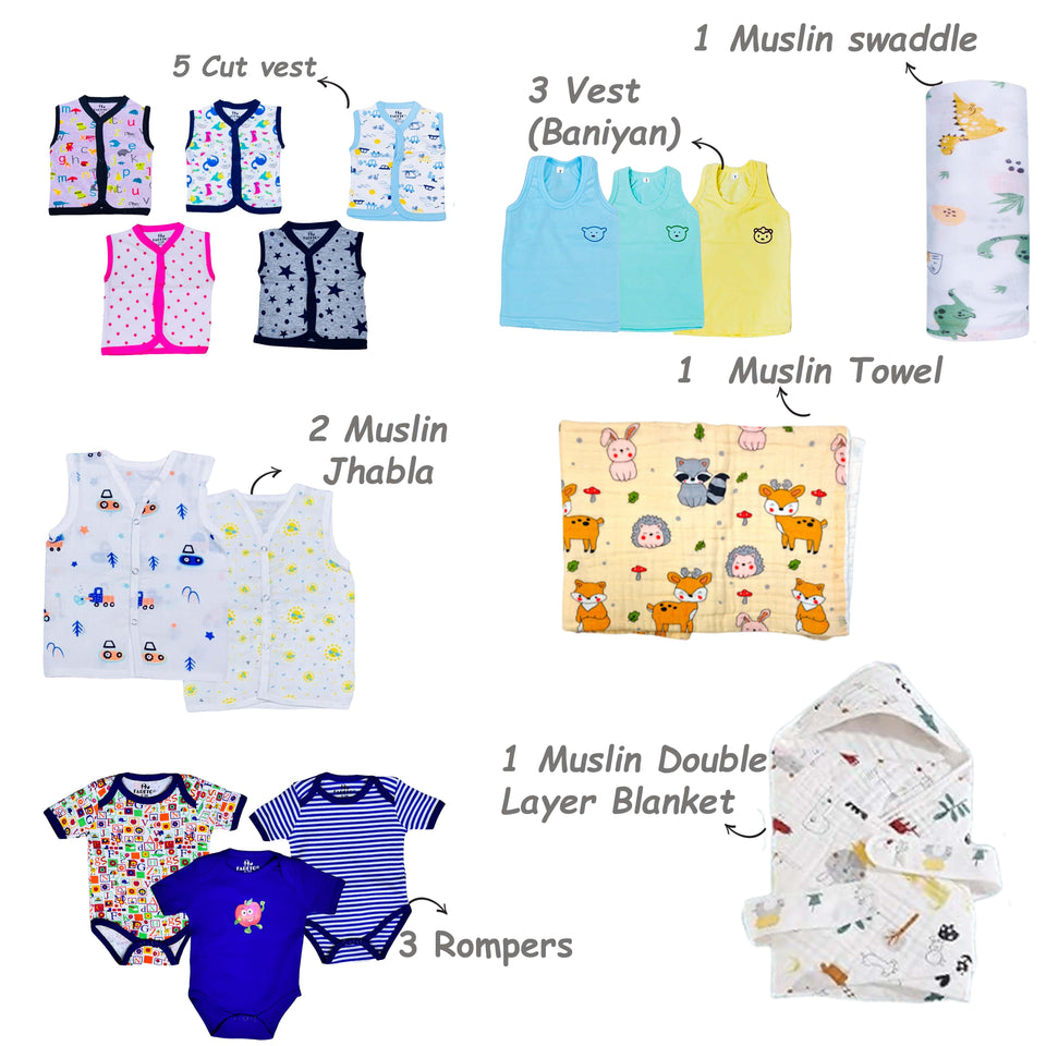 FARETO NEWBORN BABY PREMIUM QUALITY 76 IN 1 COMBO FOR SUMMER SEASON | SUPERSOFT COTTON (0-6 MONTHS)(F541)