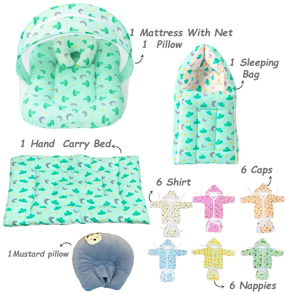 FARETO NEWBORN BABY PREMIUM QUALITY 76 IN 1 COMBO FOR SUMMER SEASON | SUPERSOFT COTTON  (0-6 MONTHS)